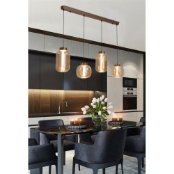 Lille - LED Latte 4 Light over Island Fitting with Amber Ribbed Glass