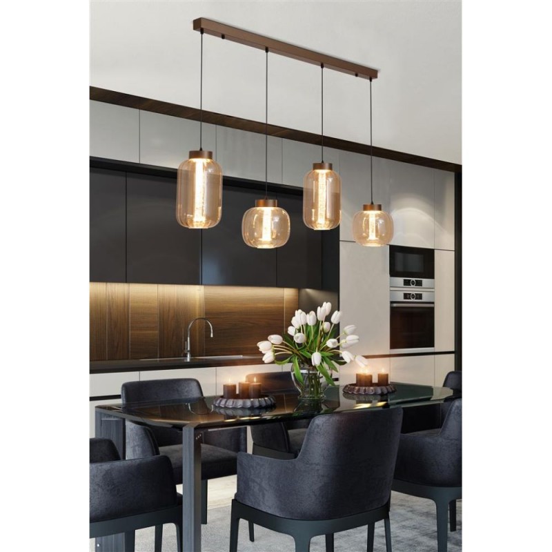 Searchlight-84510-4AM - Lille - LED Latte 4 Light over Island Fitting with Amber Ribbed Glass