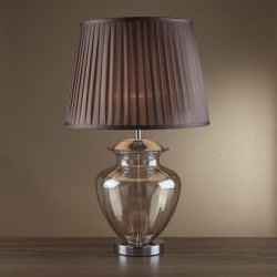 Elina - Amber Glass & Chrome Table Lamp with Mink Shade Elina - Amber Glass & Chrome Table Lamp with Mink Shade