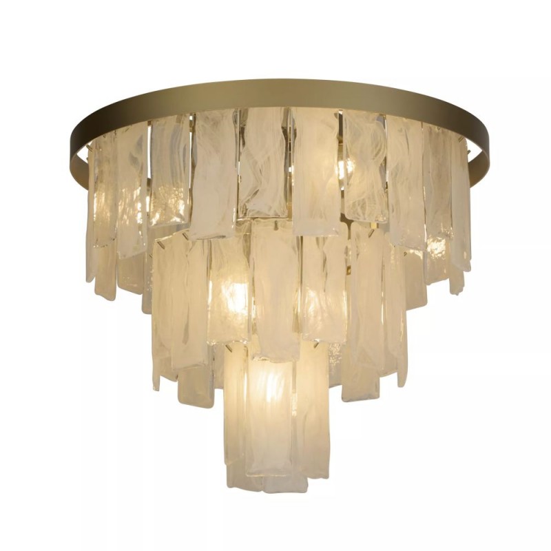 Searchlight-86271-6GO - Formalux - Painted Gold 6 Light Semi Flush with White Glass