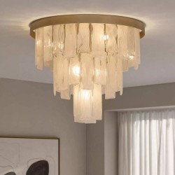 Formalux - Painted Gold 6 Light Semi Flush with White Glass