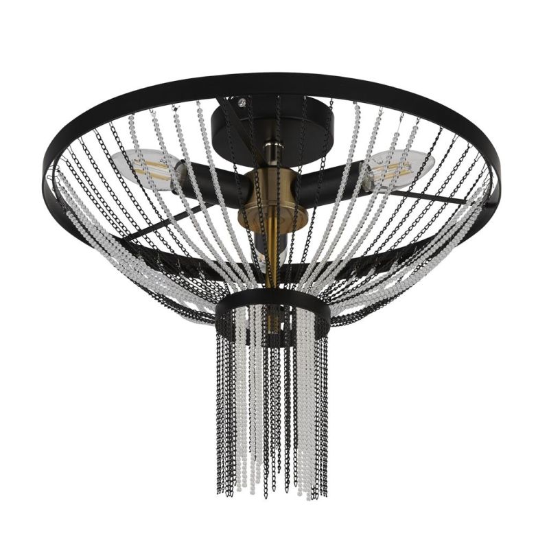 Ceiling Lights - Baguette - Satin Gold & Black with Chains 3 Light Flush Searchlight-86353-3BK - Baguette - Satin Gold & Black with Chains 3 Light Flush