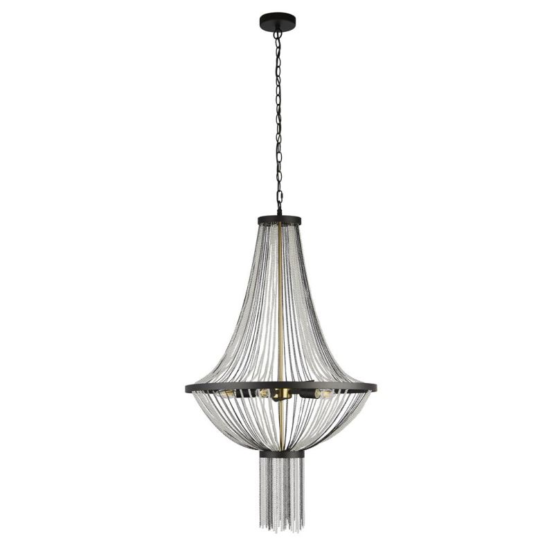 Ceiling Lights - Baguette - Satin Gold & Black with Chains 5 Light Chandelier Searchlight-86353-5BK - Baguette - Satin Gold & Black with Chains 5 Light Chandelier