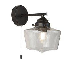 School House - Black Wall Lamp with Clear Glass