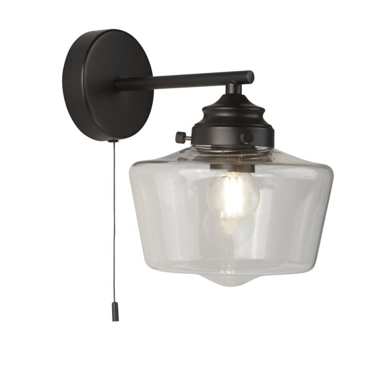 Bathroom Lights - School House - Clear Glass & Black Wall Lamp Searchlight-8708-1BK - School House - Clear Glass & Black Wall Lamp
