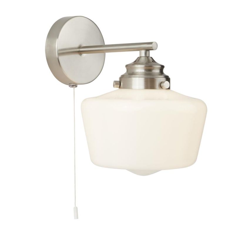Searchlight-8708-1SS - School House - White Opal Glass & Satin Silver Wall Lamp