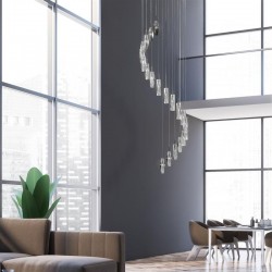 Sculptured Ice - Crystal with Chrome Spiral 20 Light Cluster Pendant  Sculptured Ice - Crystal with Chrome Spiral 20 Light Cluster Pendant