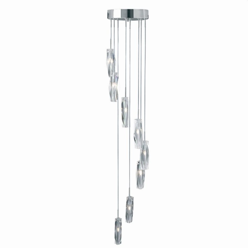 Searchlight-888-8 - Sculptured Ice - Chrome 8 Light Cluster Pendant with Crystal