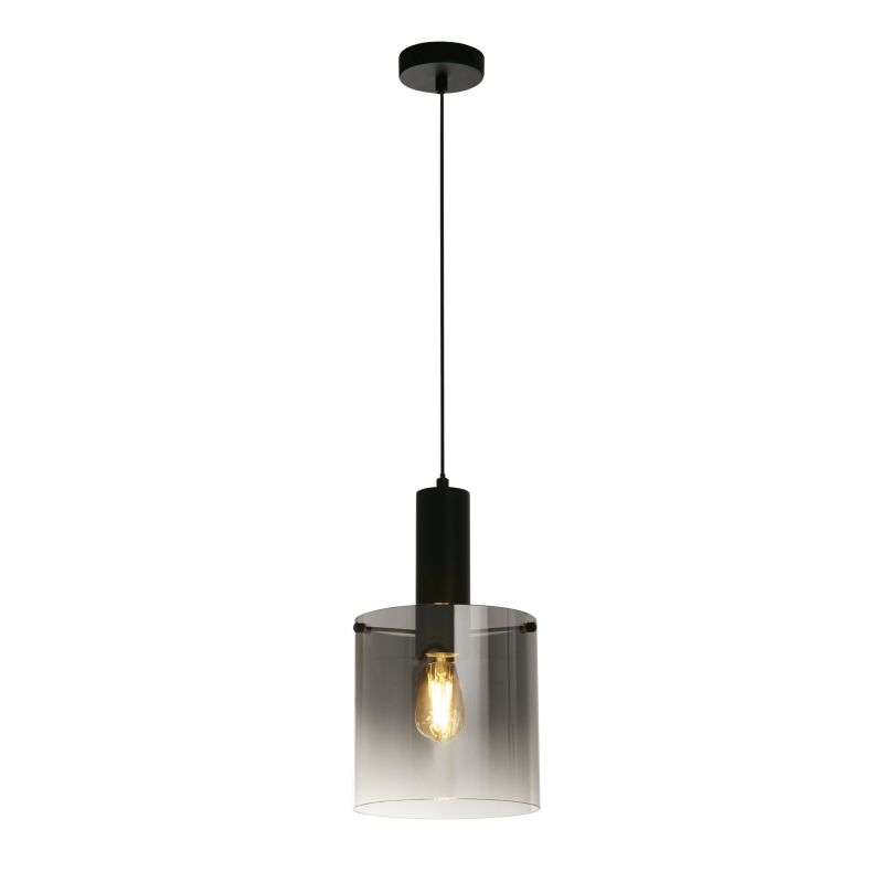 Searchlight-88910-1BK - Sweden - Matt Black Pendant with Smoked Ombre Glass