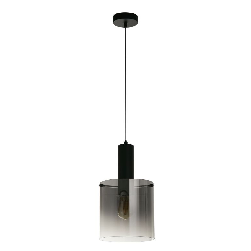 Searchlight-88910-1BK - Sweden - Matt Black Pendant with Smoked Ombre Glass