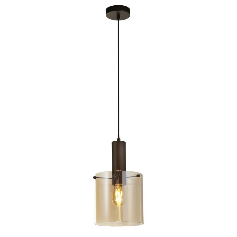 Searchlight-88910-1MO - Sweden - Matt Brown Pendant with Amber Glass