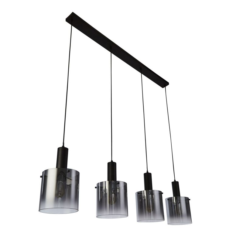 Searchlight-88910-4BK - Sweden - Matt Black 4 Light over Island Fitting with Smoked Ombre Glasses