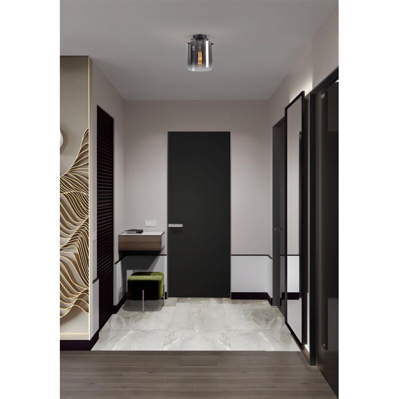 Searchlight-88911-1BK - Sweden - Matt Black Flush with Smoked Ombre Glass