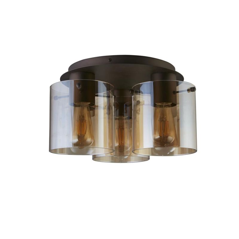 Searchlight-88911-3MO - Sweden - Matt Brown 3 Light Flush with Amber Glass