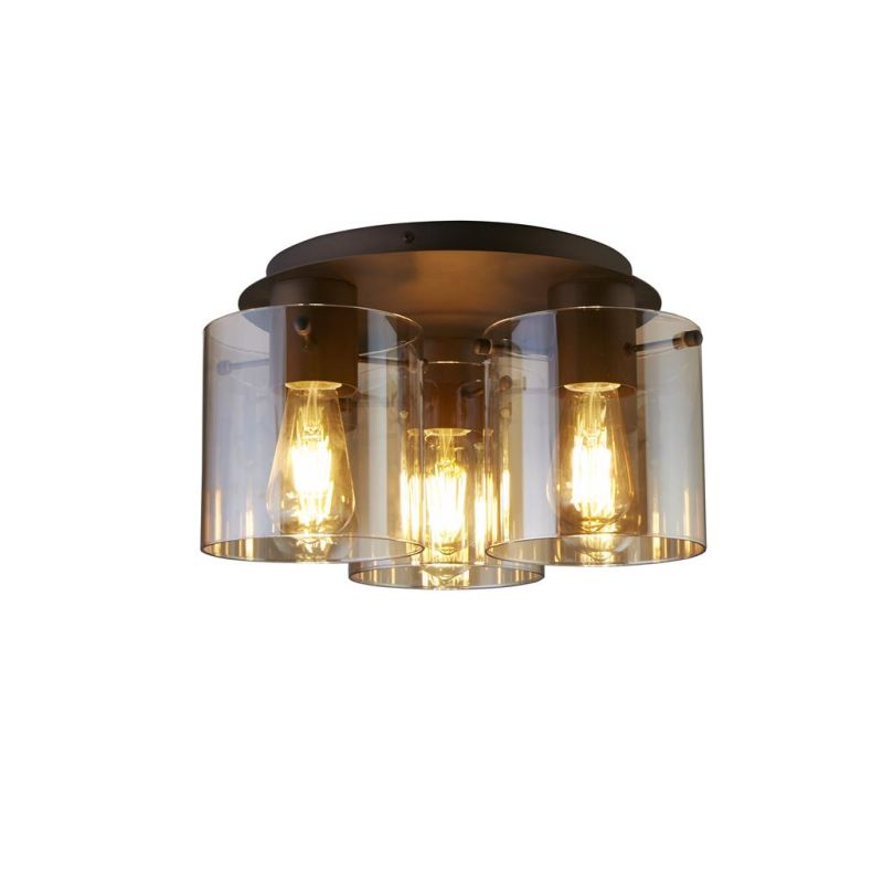 Searchlight-88911-3MO - Sweden - Matt Brown 3 Light Flush with Amber Glass