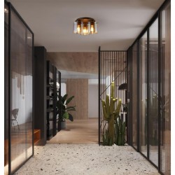 Sweden - Matt Brown 3 Light Flush with Amber Glass Sweden - Matt Brown 3 Light Flush with Amber Glass