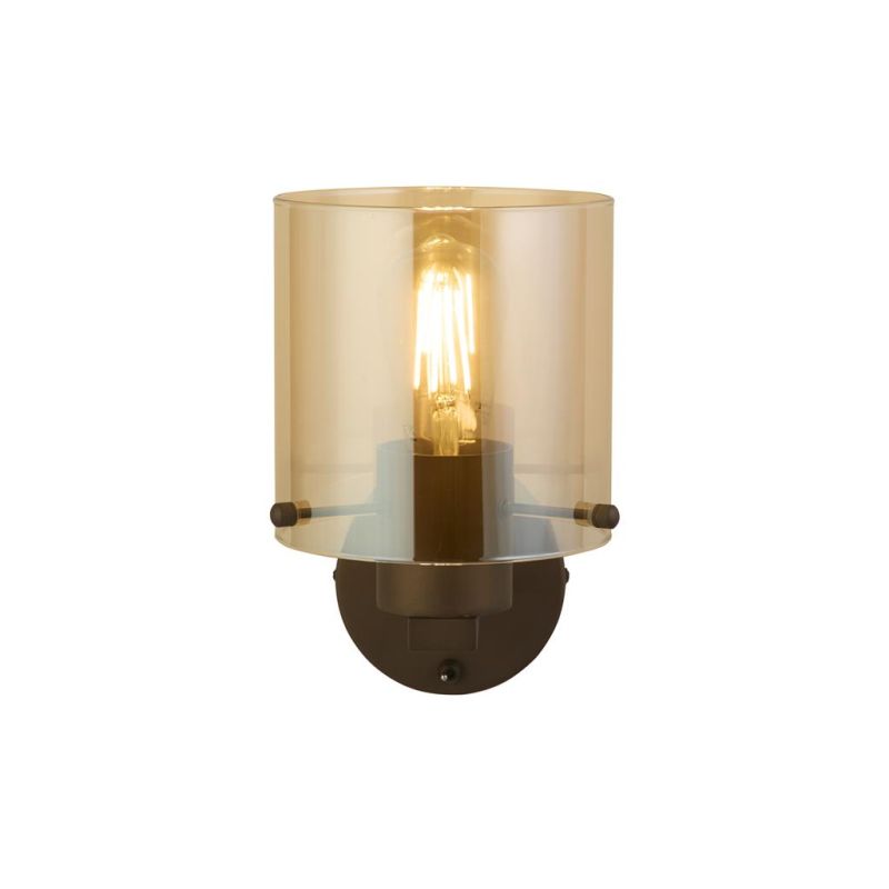 Searchlight-88912-1MO - Sweden - Matt Brown Wall Lamp with Amber Glass