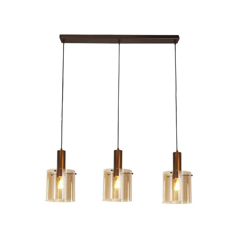 Searchlight-88913-3MO - Sweden - Matt Brown 3 Light over Island Fitting with Amber Glass