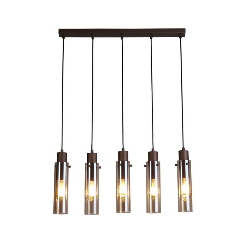 Searchlight-88921-5MO - Sweden II - Matt Brown 5 Light over Island Fitting with Amber Glass