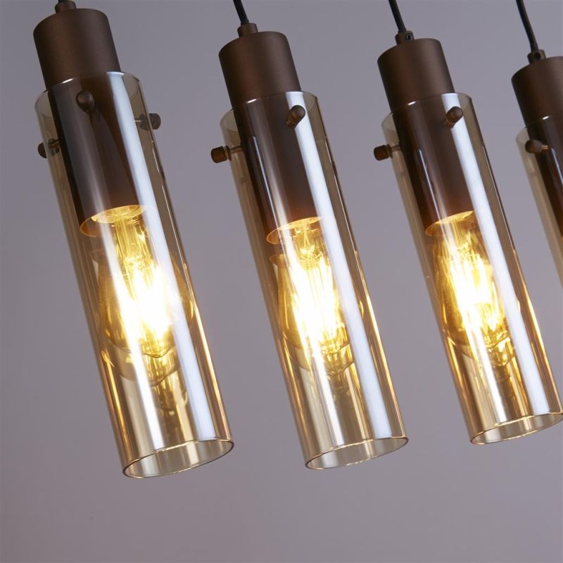 Searchlight-88921-5MO - Sweden II - Matt Brown 5 Light over Island Fitting with Amber Glass