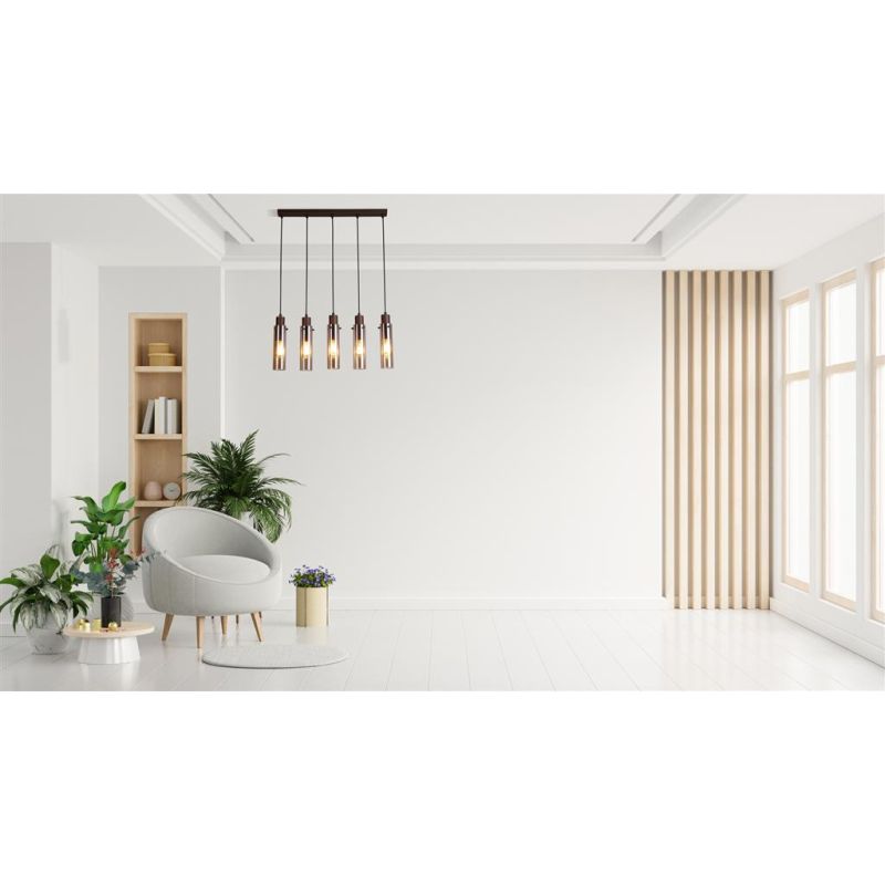 Searchlight-88921-5MO - Sweden II - Matt Brown 5 Light over Island Fitting with Amber Glass