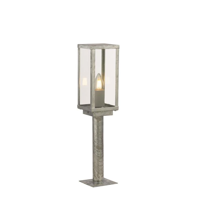 Searchlight-90151-500SI - Box II - Galvanised Silver Bollard with Clear Glass