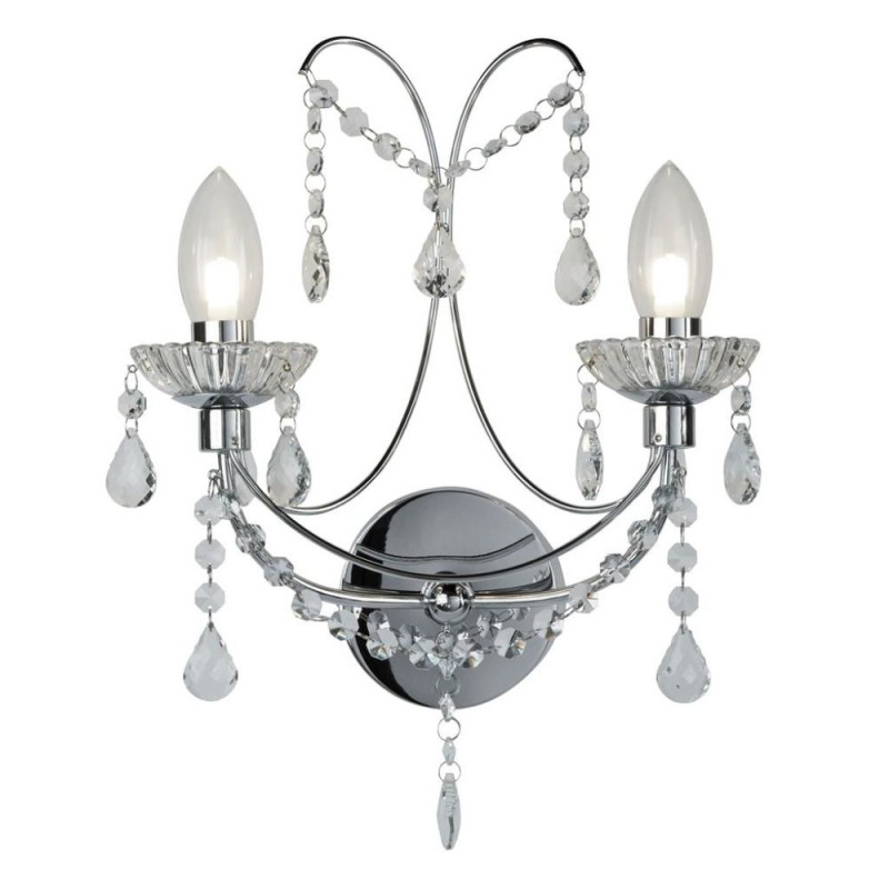 Searchlight-9037-2CC - Autumnn - Chrome 2 Light Wall Lamp with Crystal