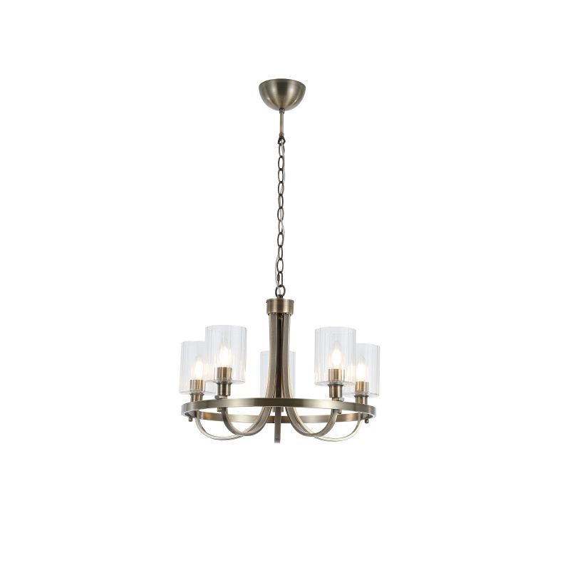 Searchlight-9045-5AB - Catalina - Antique Brass 5 Light Centre Fitting with Ribbed Clear Glass