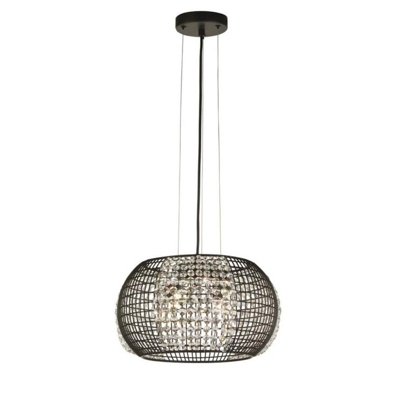 Searchlight-9094-4BK - Cage - Black 4 Light Pendant with Crystal Glass