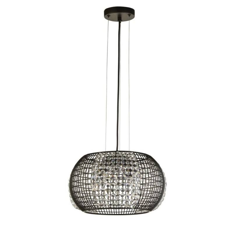 Searchlight-9094-4BK - Cage - Black 4 Light Pendant with Crystal Glass