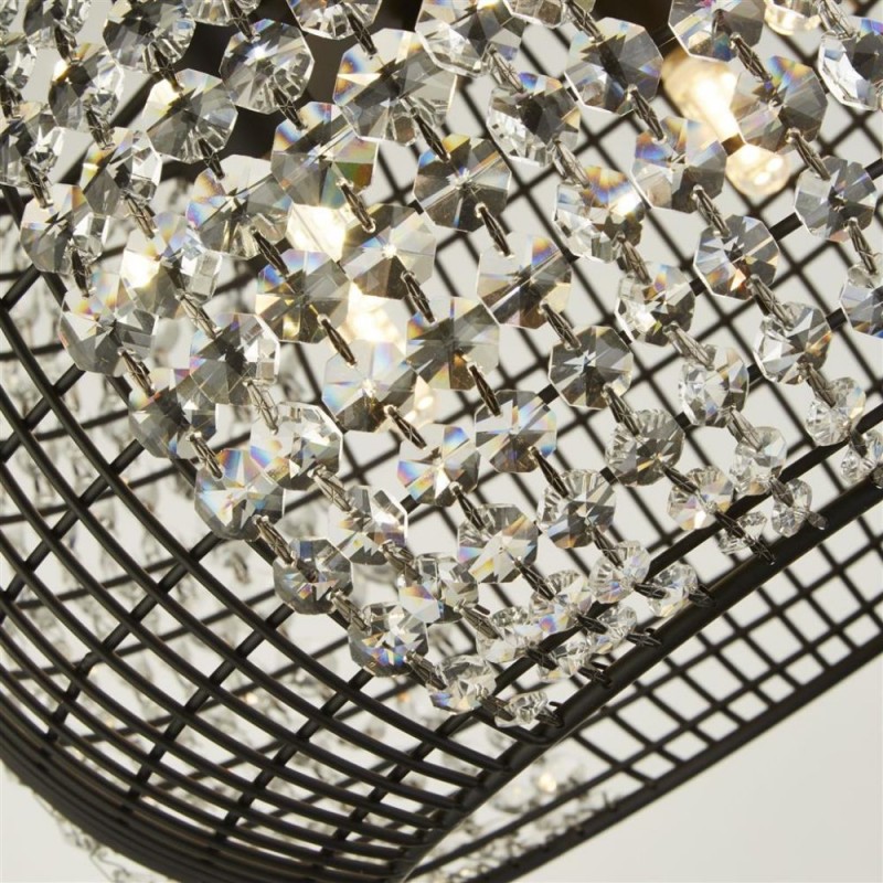 Searchlight-9094-4BK - Cage - Black 4 Light Pendant with Crystal Glass