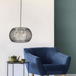 Cage - Black 4 Light Pendant with Crystal Glass