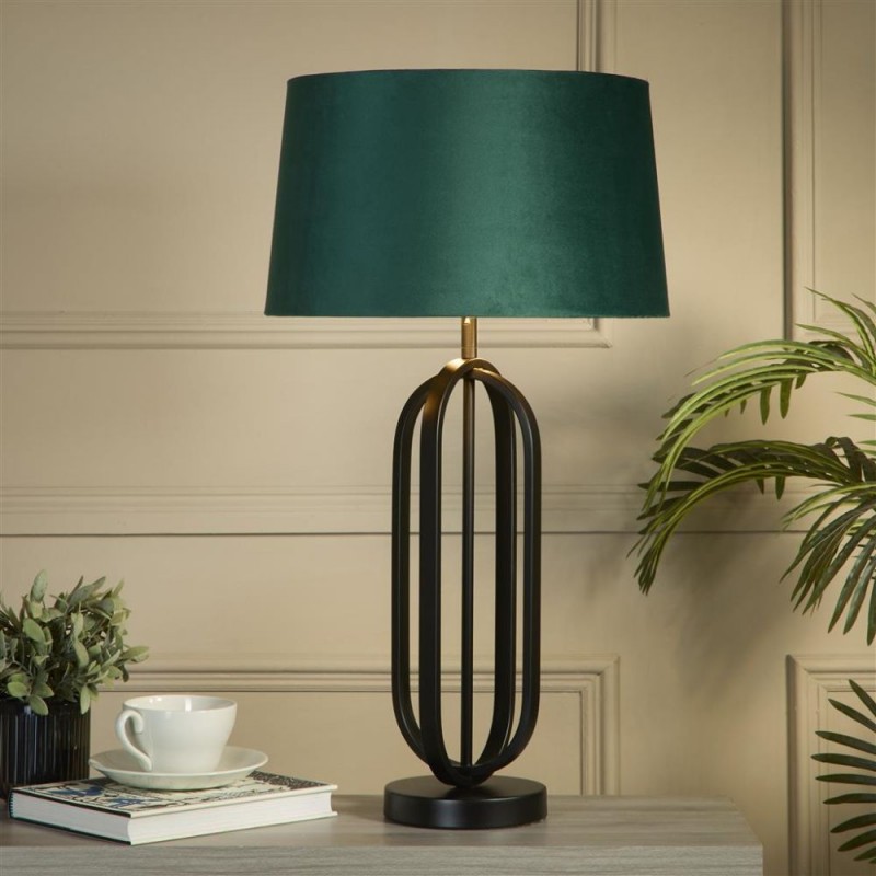 Searchlight-91101EM - Chic - Black Table Lamp with Emerald Velvet Shade
