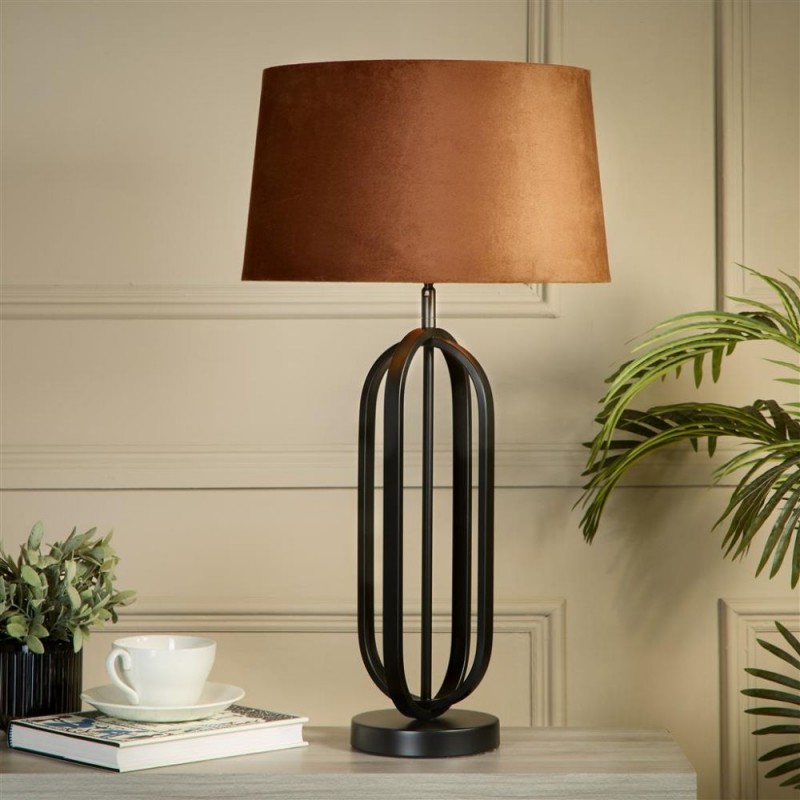 Searchlight-91101OR - Chic - Black Table Lamp with Burnt Orange Shade