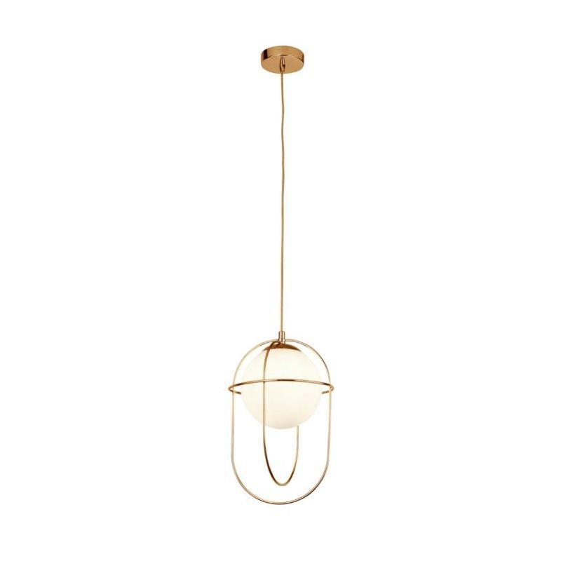 Ceiling Lights - Axis - White Glass with Gold Cage Single Pendant Searchlight-9131PB - Axis - White Glass with Gold Cage Single Pendant