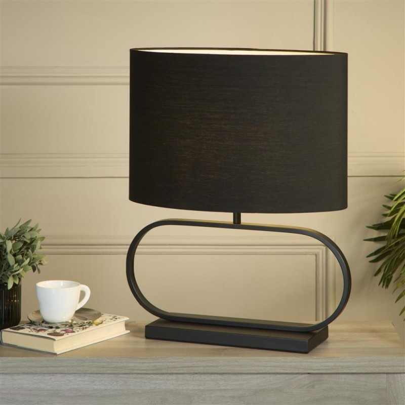 Searchlight-92101BK - Sleek - Black Table Lamp with Black Shade