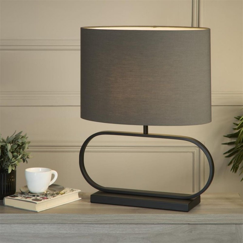 Searchlight-92101GY - Sleek - Black Table Lamp with Grey Shade