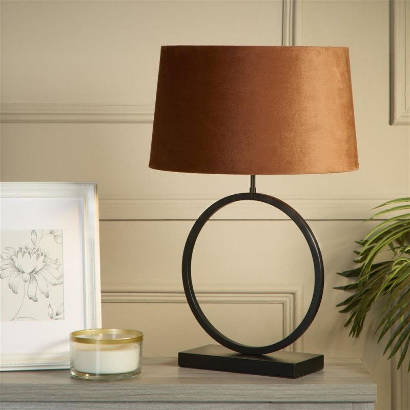 Searchlight-93101OR - Elegant - Matt Black Table Lamp with Orange Velvet Shade