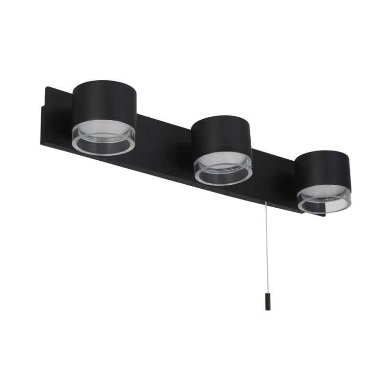 Bathroom Lights - Tumbler - LED Matt Black & Clear Acrylic 3 Light Wall Lamp Searchlight-93290-3BK - Tumbler - LED Matt Black & Clear Acrylic 3 Light Wall Lamp