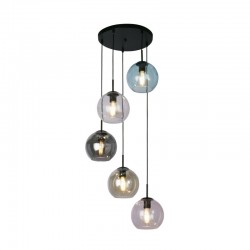 Mardi Gras II - Black 5 Light Cluster Pendant with Multicoloured Glasses Mardi Gras II - Black 5 Light Cluster Pendant with Multicoloured Glasses