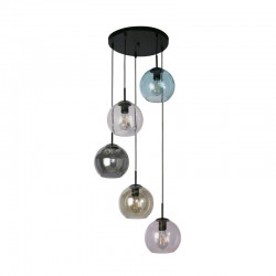 Mardi Gras II - Black 5 Light Cluster Pendant with Multicoloured Glasses Mardi Gras II - Black 5 Light Cluster Pendant with Multicoloured Glasses