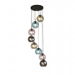 Mardi Gras II - Black 8 Light Cluster Pendant with Multicoloured Glasses