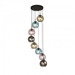 Mardi Gras II - Black 8 Light Cluster Pendant with Multicoloured Glasses Mardi Gras II - Black 8 Light Cluster Pendant with Multicoloured Glasses