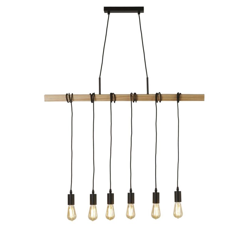 Searchlight-95041-6BR - Woody - Wooden & Matt Black 6 Light over Island Fitting