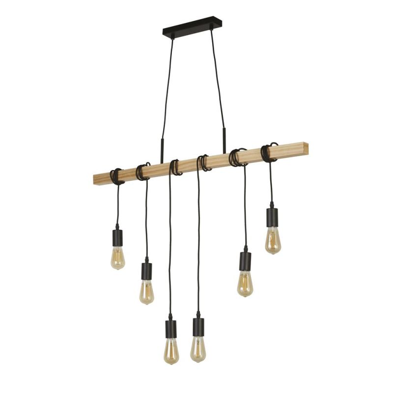 Searchlight-95041-6BR - Woody - Wooden & Matt Black 6 Light over Island Fitting