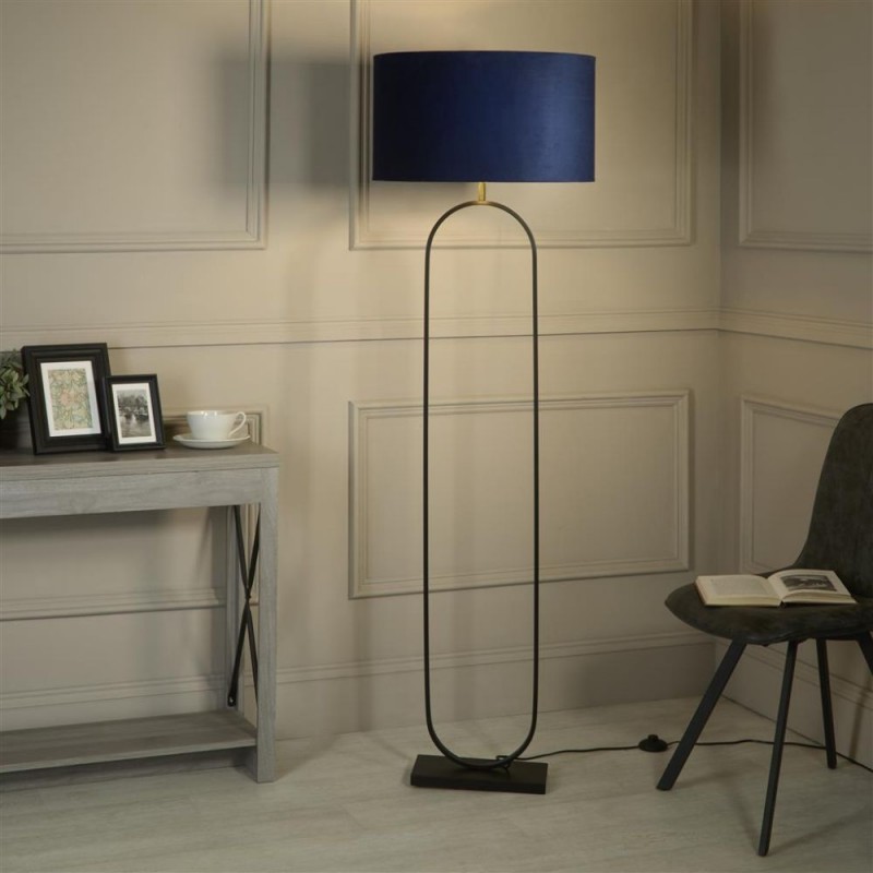 Searchlight-95101AZ - Modish - Black Floor Lamp with Navy Velvet Shade