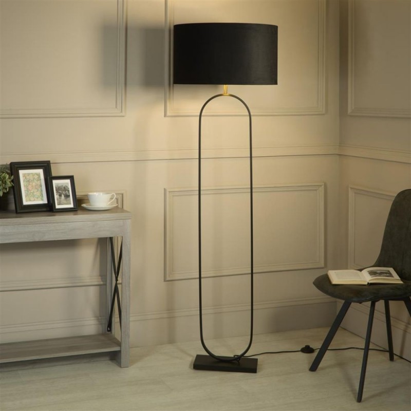 Searchlight-95101BK - Modish - Black Floor Lamp with Black Velvet Shade