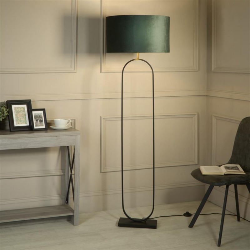 Searchlight-95101GR - Modish - Black Floor Lamp with Green Velvet Shade