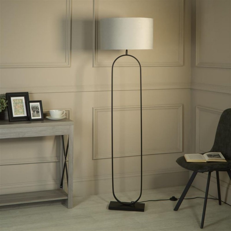 Searchlight-95101GY - Modish - Black Floor Lamp with Grey Velvet Shade