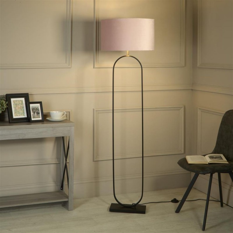 Searchlight-95101PI - Modish - Black Floor Lamp with Pink Velvet Shade
